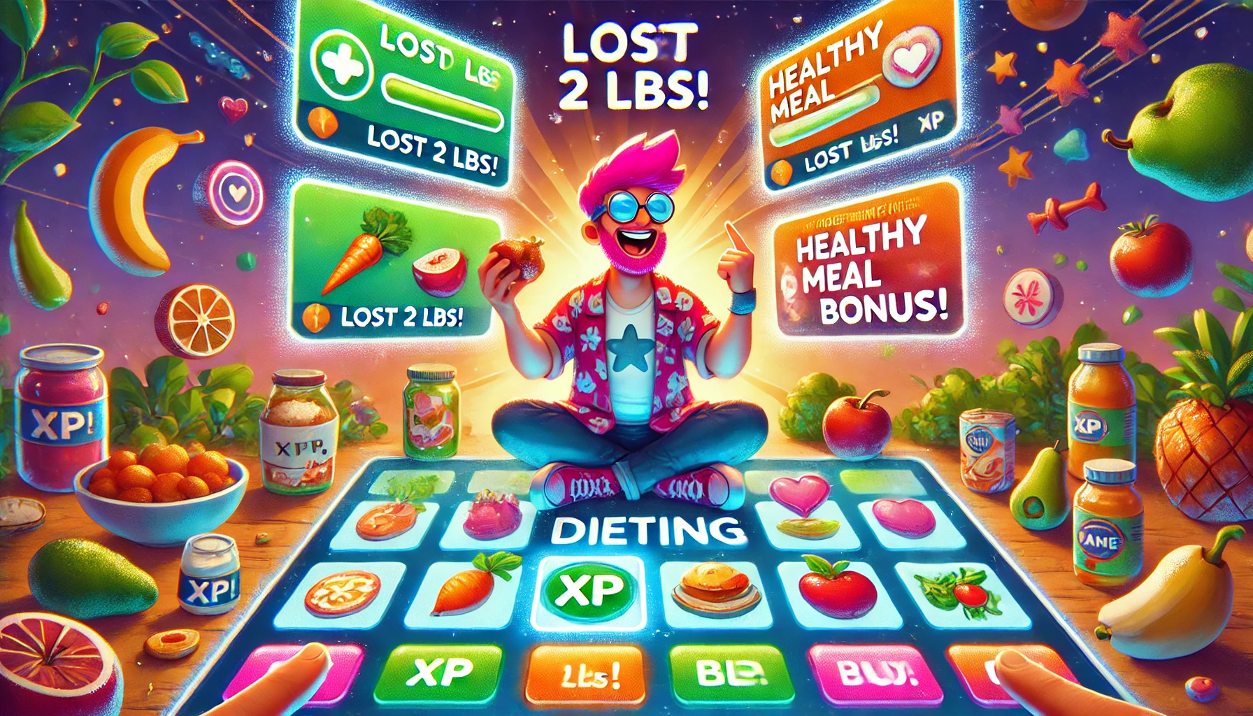다이어트를 게임처럼 즐기는 일러스트