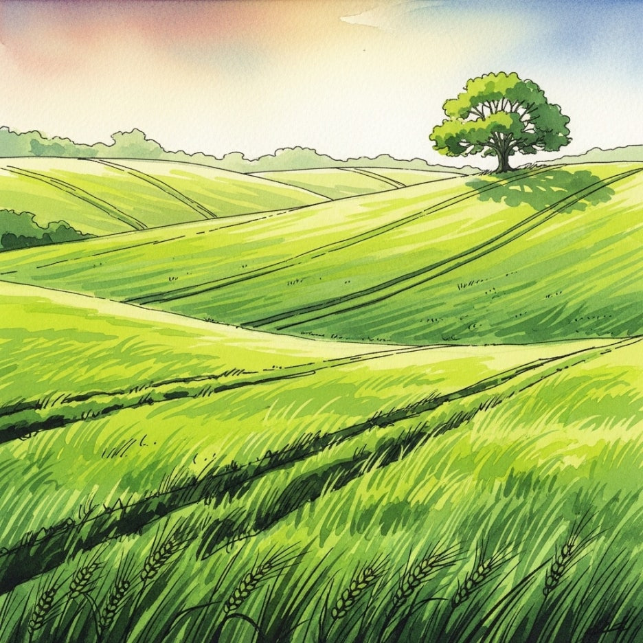 완만한 언덕을 따라 펼쳐진 싱그러운 청보리밭의 모습