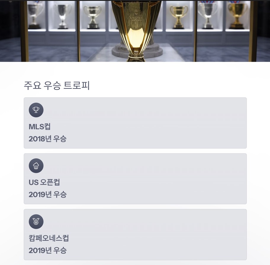 주요 우승 트로피