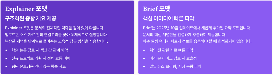 NotebookLM Explainer vs Brief 요약 비교 분석 정리