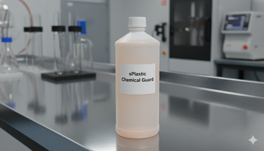 실험실 환경에서 HDPE 용기의 뛰어난 내화학성을 보여주는 이미지. 화학제품 용기, 세제 용기 B2B 전문