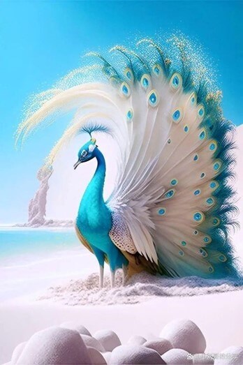 흰-날개-끝이-하늘색인-아름다운-공작새가-설원에-있는-모습