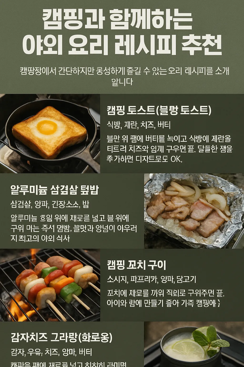 캠핑 야외 요리 레시피 사진