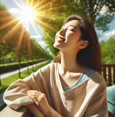 햇빛으로 비타민D 섭취하는 모습