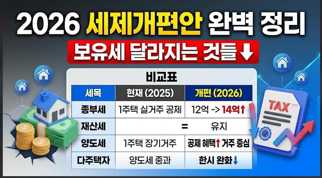 2026 세제개편안 정리 &mdash; 보유세 달라지는 것들 (종부세&middot;재산세&middot;양도세 비교표)