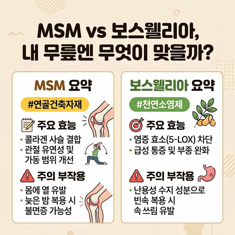 MSM의 주요 효능과 부작용, 보스웰리아 주요 효능과 부작용 소개