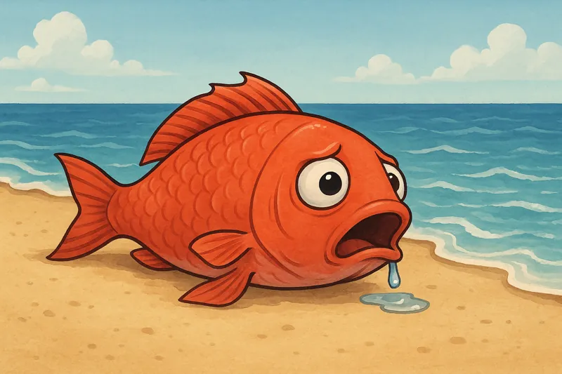 물고기가-물-밖에서-오래-버티지-못하는-이유를-시각적으로-표현한-이미지로-해변에-올라온-물고기가-숨쉬기-힘들어하는-모습
