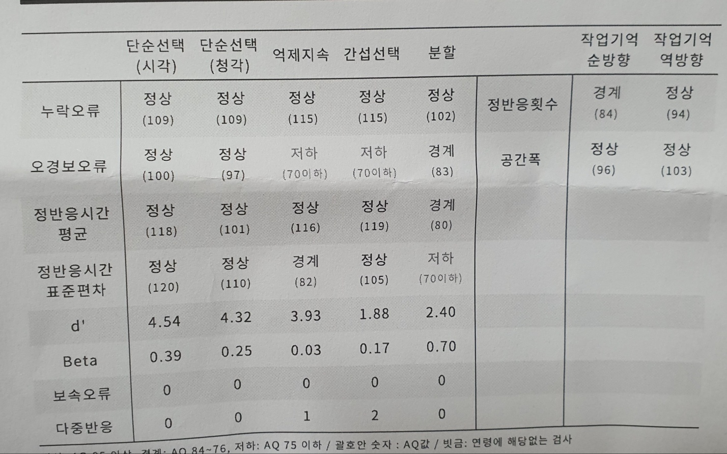 CAT 검사 결과