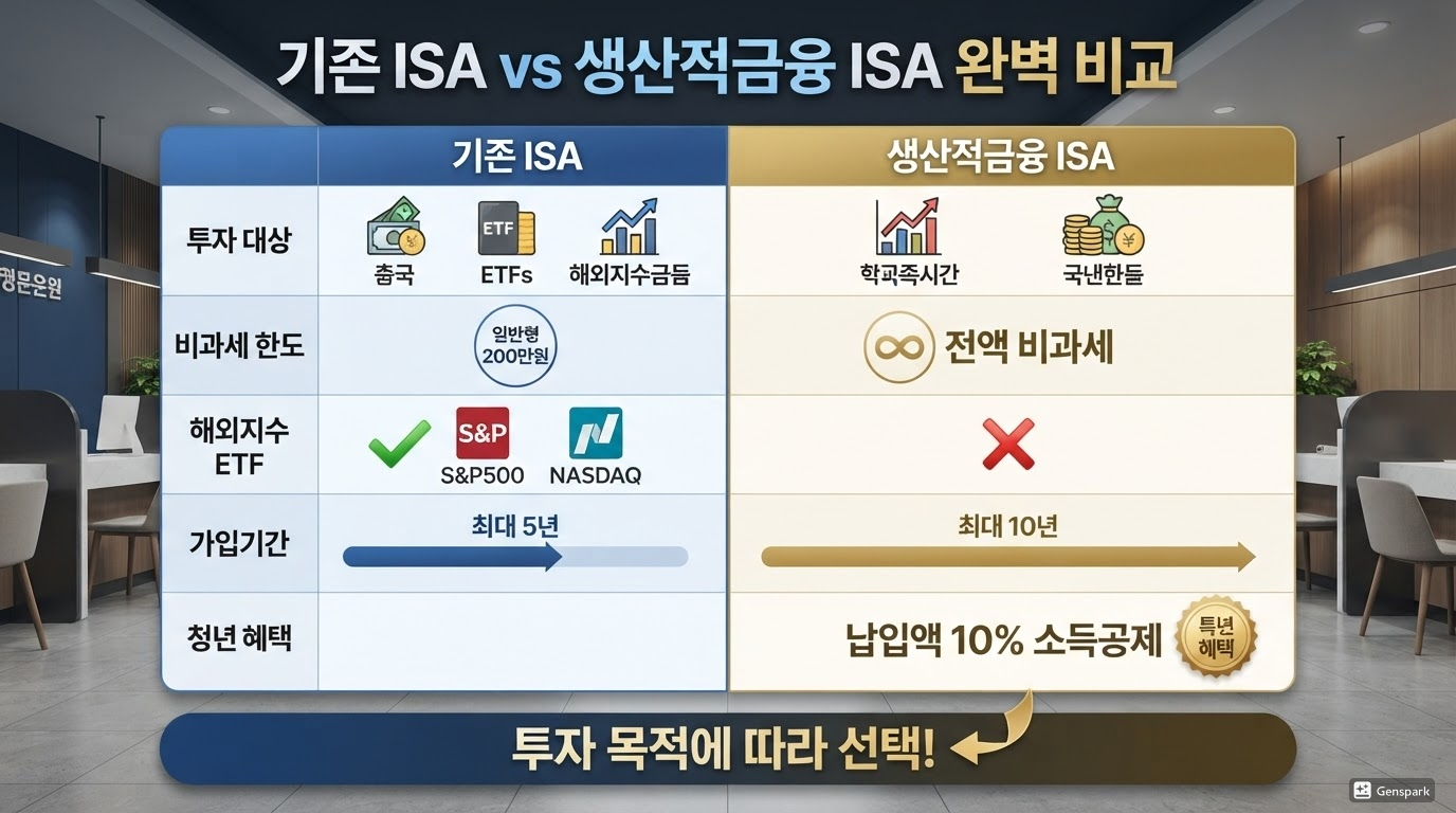 기존 ISA와 생산적금융 ISA 비교