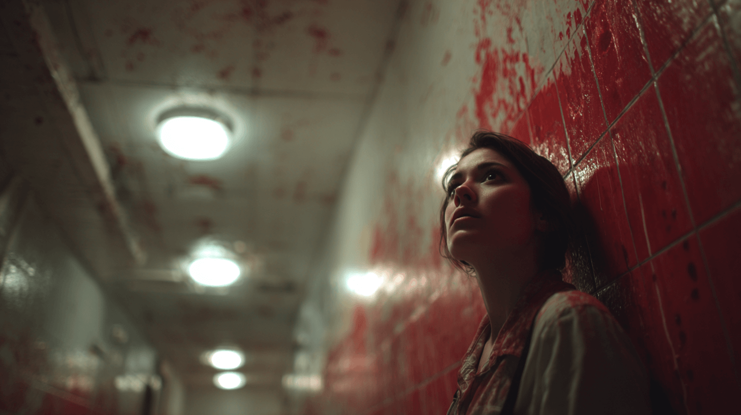 피-묻은-복도에-앉아-있는-여성