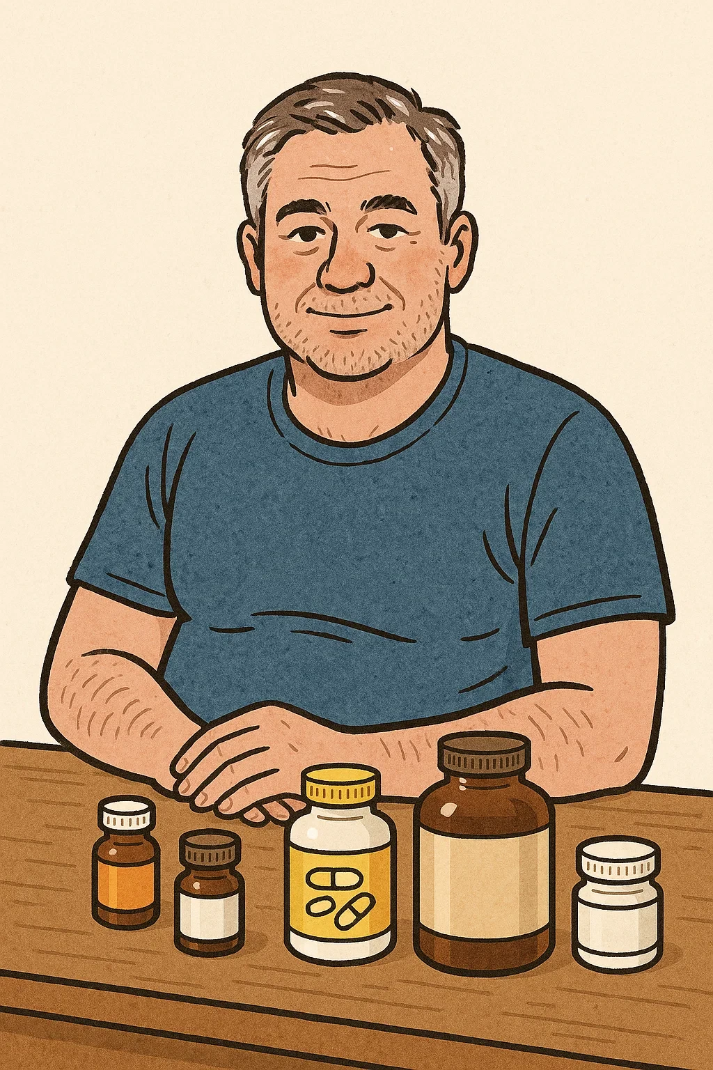 영양제를 챙겨 먹는 중년의 남성