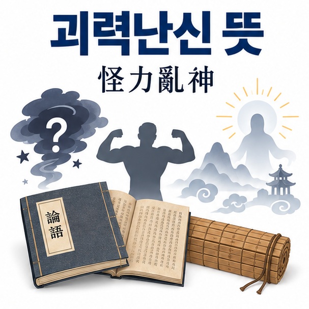 괴력난신 뜻 문구와 怪力亂神 한자를 함께 보여주는 고사성어 대표 인포그래픽