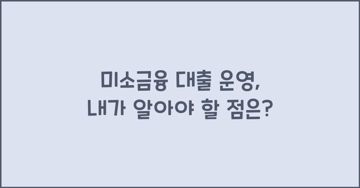 미소금융 대출 운영