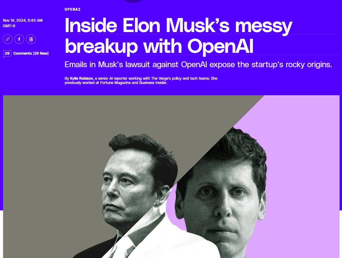 the verge의 일론과 오픈AI 관련 기사