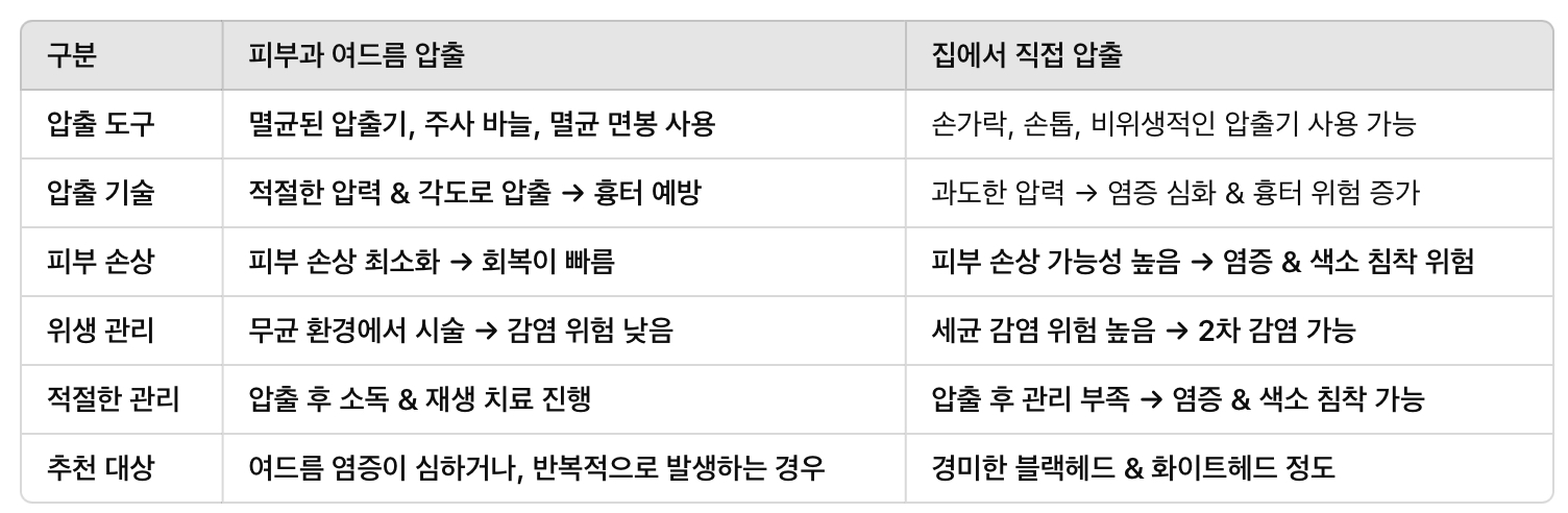 피부과 여드름 압출 vs. 집에서 직접 압출 – 차이점 비교