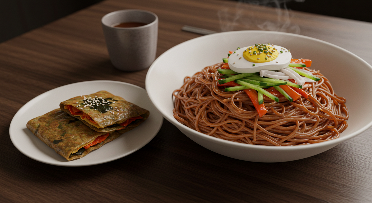 평창 메밀 음식 전문점의 메밀 막국수와 메밀전병