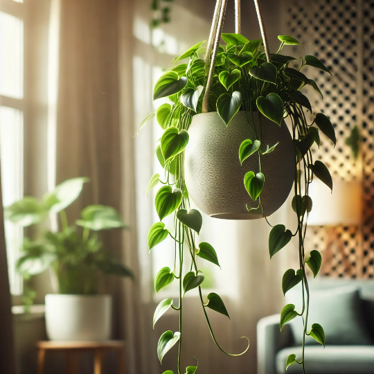 거실 공중에 매달아 늘어뜨려 키우는 식물모습