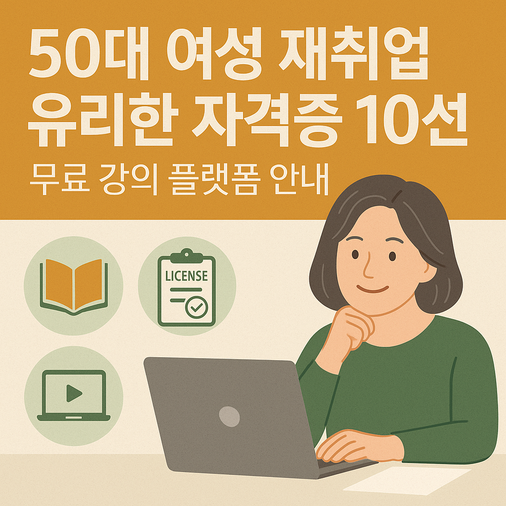 50대 여성 재취업에 유리한 자격증 10선과 무료 강의 플랫폼 안내