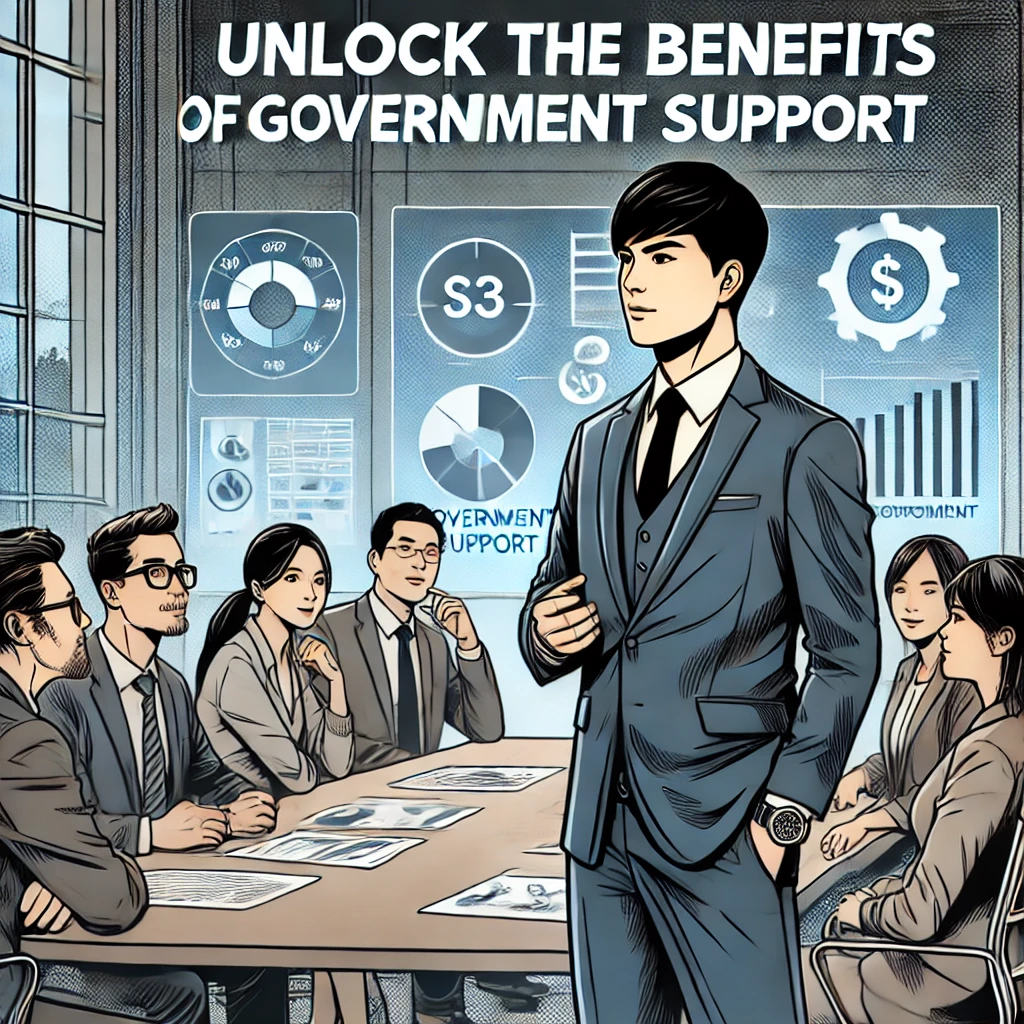 정부 지원 혜택의 경제적 이점을 직원들에게 설명하는 남성 관리자