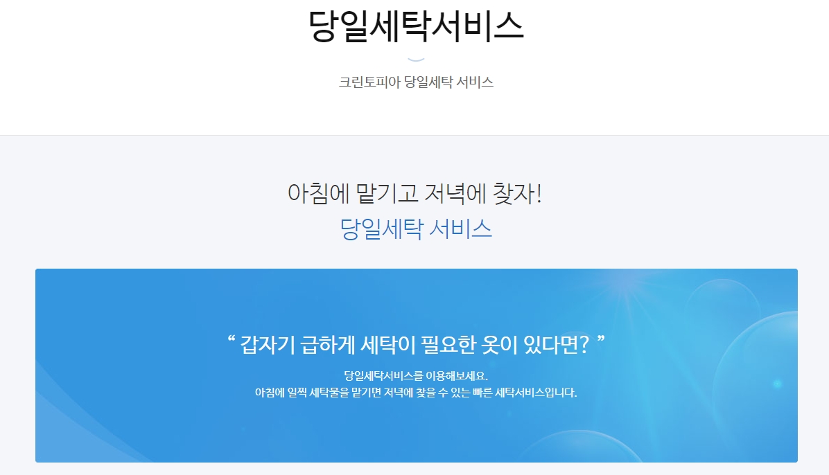 크린토피아 당일 세탁 서비스 안내
