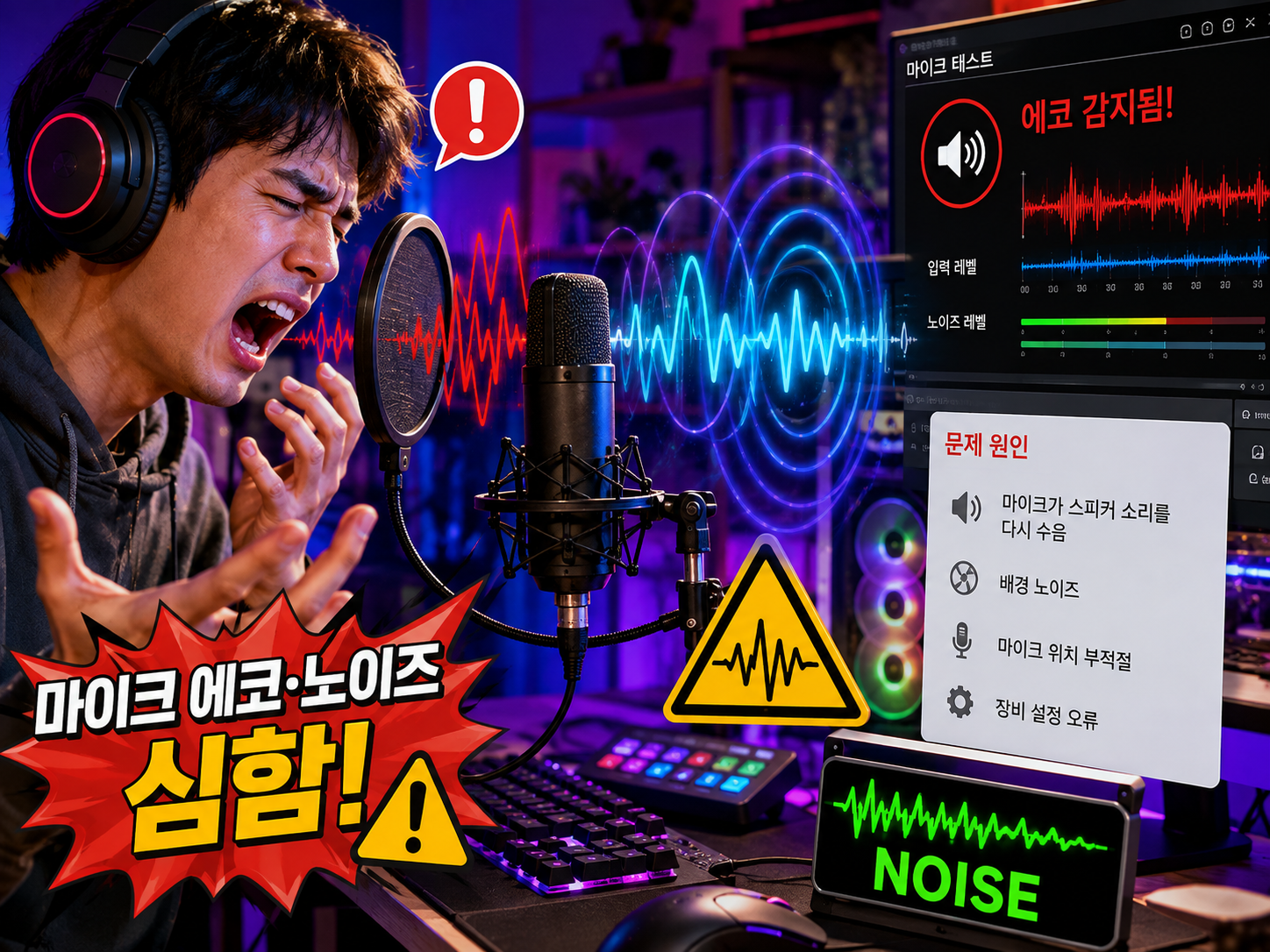 마이크 에코 노이즈 심함 해결방법 총정리 하울링 잡음 발생 원인