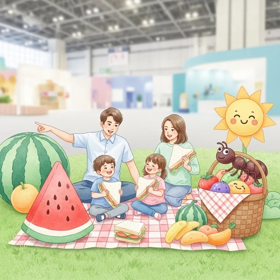 박람회에서 캠핑 체험을 즐기는 가족