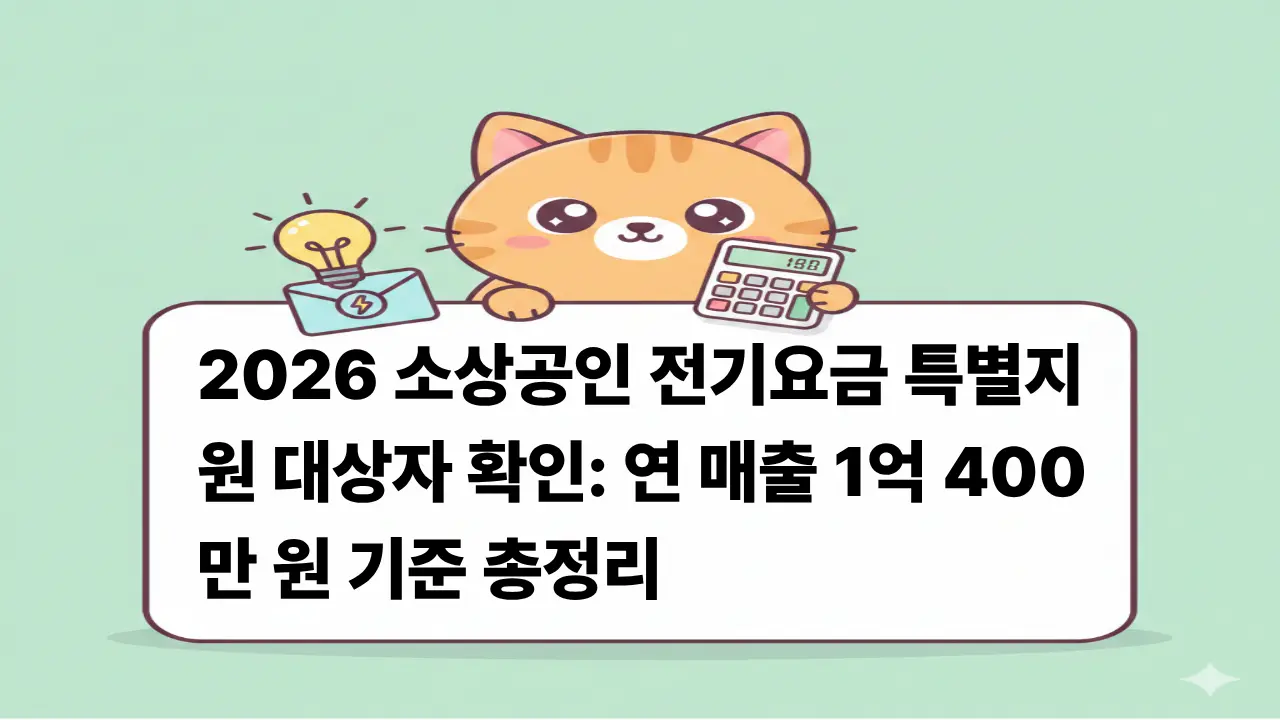 2026년 소상공인 전기요금 특별지원 대상자 확인 및 매출 기준 안내 일러스트 이미지
