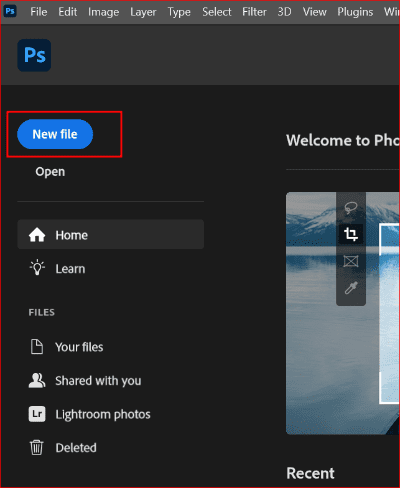 포토샵 실행 후 New file 클릭
