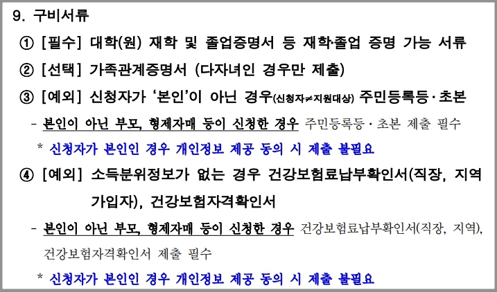 &lt;서울시 대학생 학자금대출 이자지원&gt; 구비서류