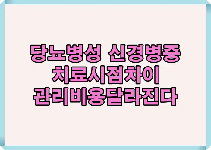 당뇨병성 신경병증의 치료 시점에 따라 관리 비용과 회복 기간이 달라짐을 안내하는 서두 인포그래픽 이미지