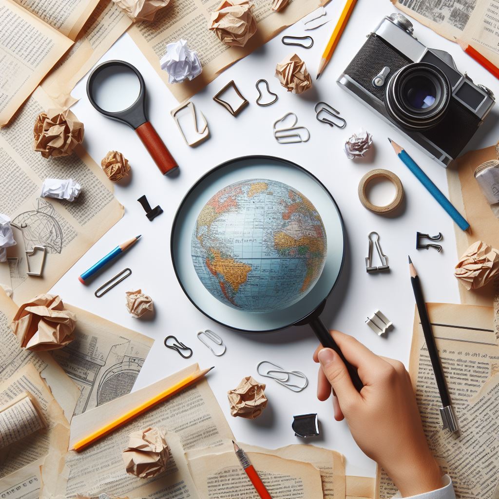 돋보기와 지도 얼굴