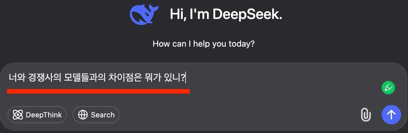 딥시크(DeepSeek) 프롬프트 입력 모습
