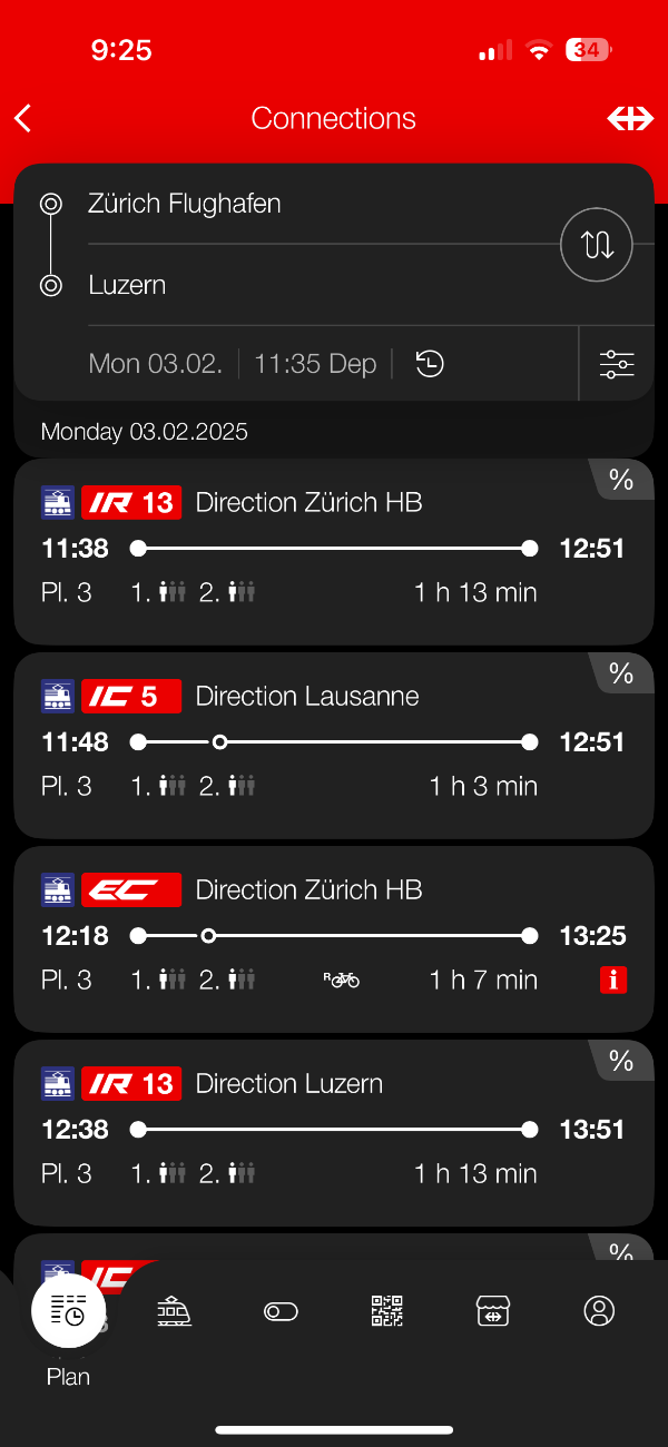 스위스 SBB 기차 시간