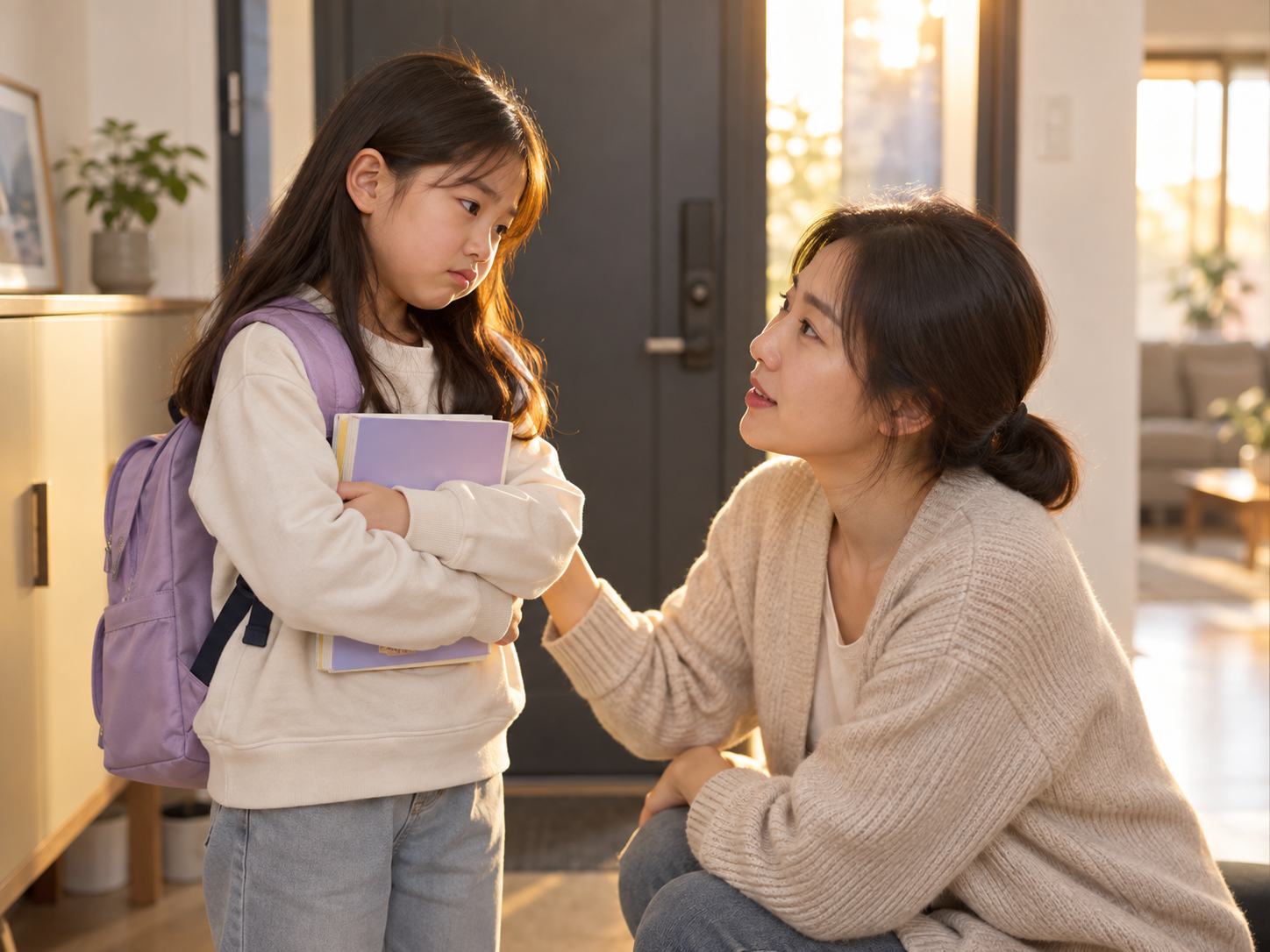 엄마와 딸의 따뜻한 현관 대화