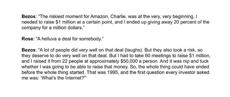 제프 베조스의 대담 - 100만달러 투자에 지분 20%를 지급했다