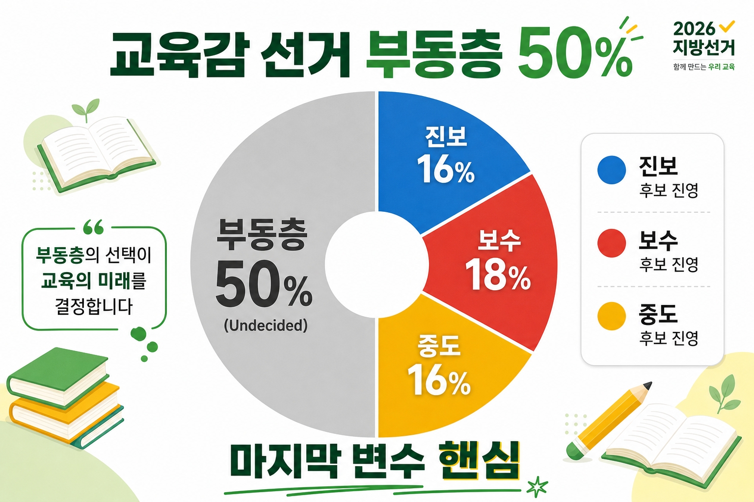 교육감 선거 부동층 50% 진영별 흐름 마지막 변수 차트