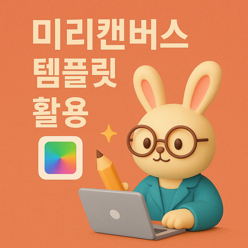 미리캔버스 템플릿 활용법을 설명하는 토끼 캐릭터