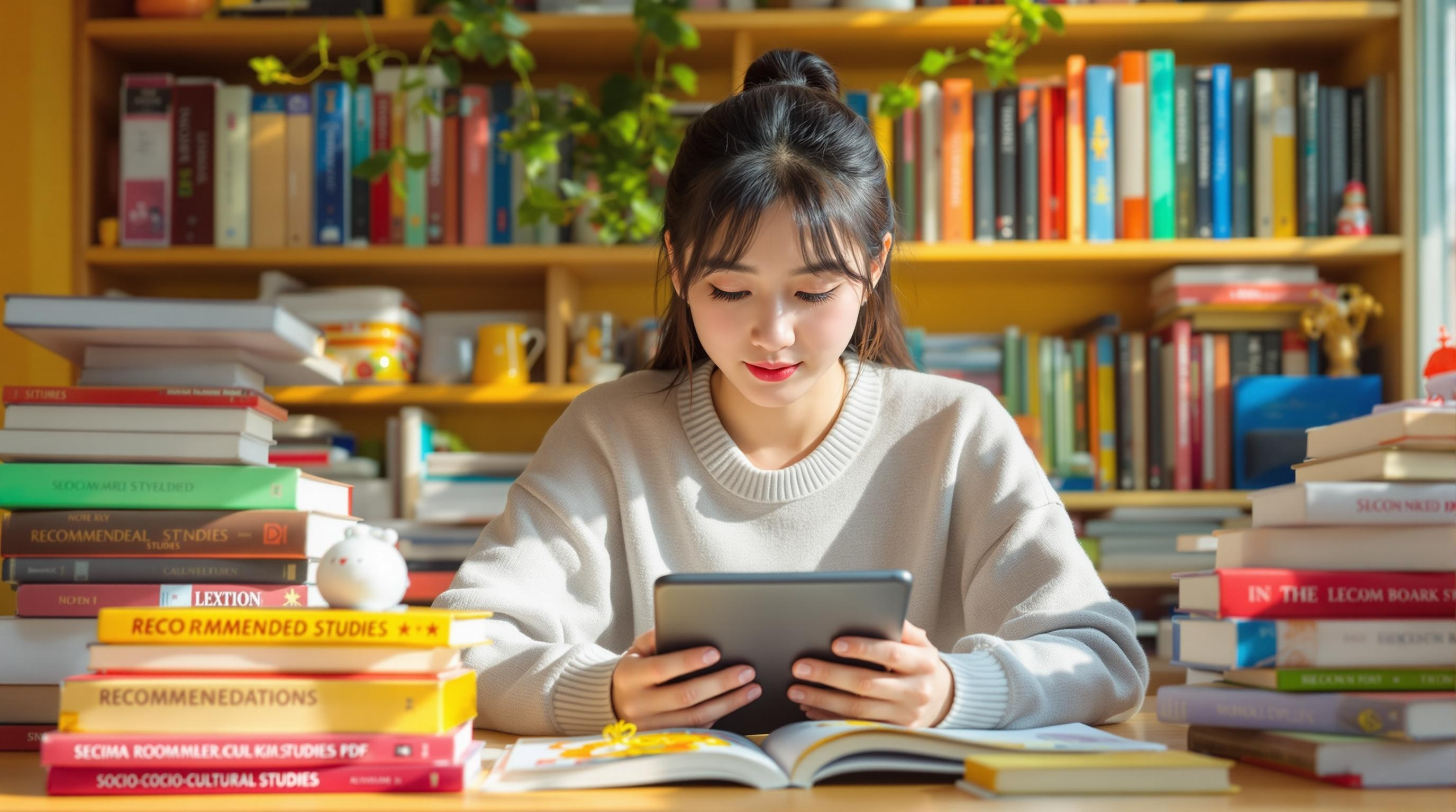 사회문화 공부 태블릿으로 학습중인 고등학교 여학생