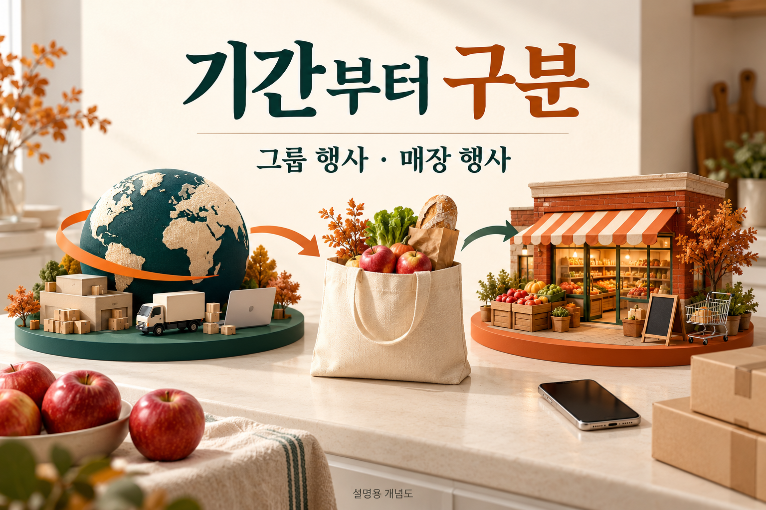 그룹 공통 행사와 매장 개별 기간을 나누어 확인하는 도식