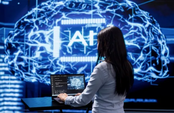 AI 시대와 여성이 컴퓨터를 하는 모습