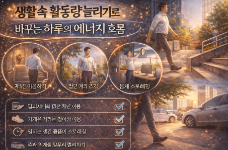 활동량을 늘리기위해 거리를 걷는 모습