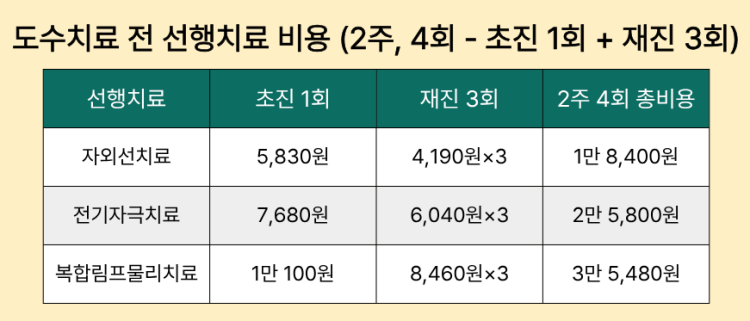 도수치료 전 선행치료(2주, 4회) 비용