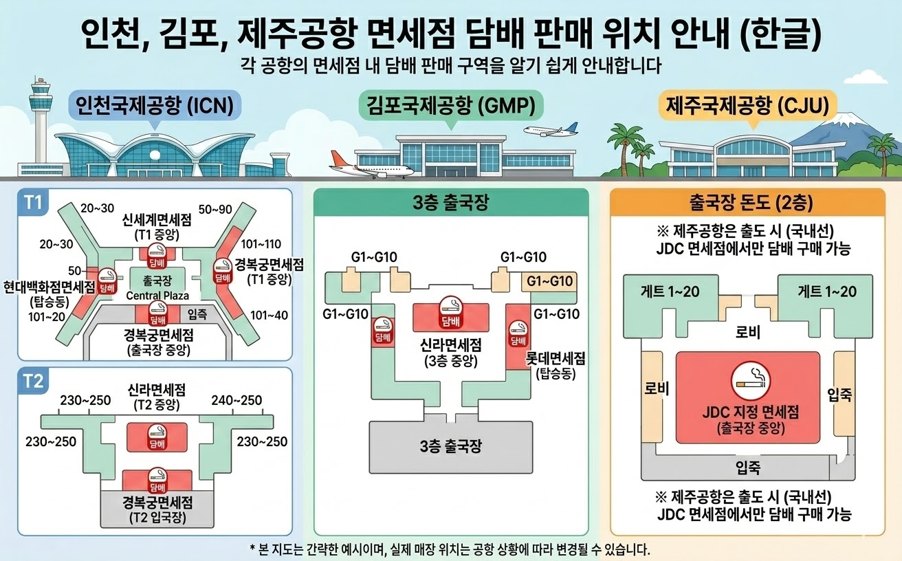 인천공항 김포공항 제주공항 면세점 담배 판매 위치