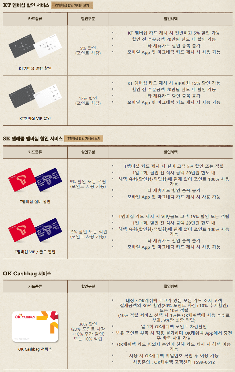 통신사 및 제휴사 할인