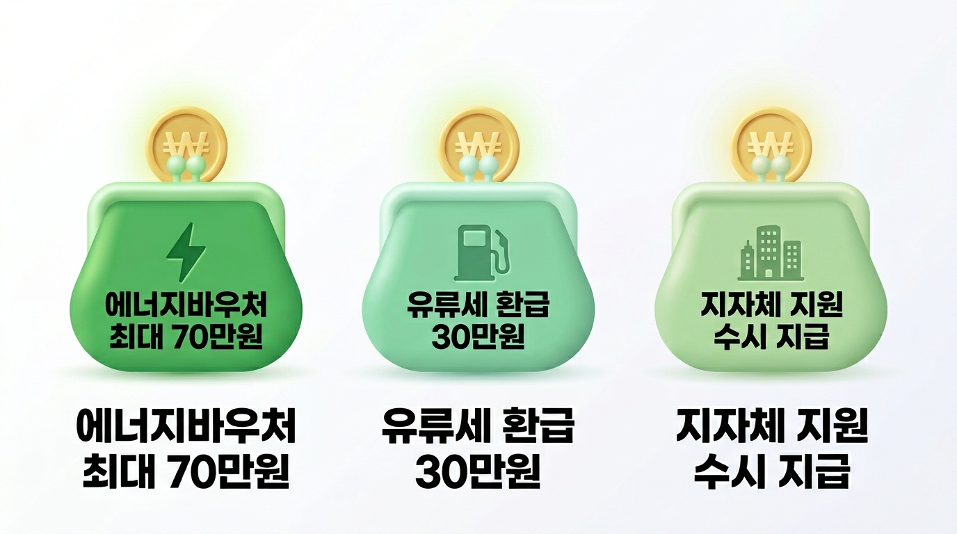 정부에서 지원하는 고유가 관련 핵심 지원금 3가지 비교 인포그래픽
