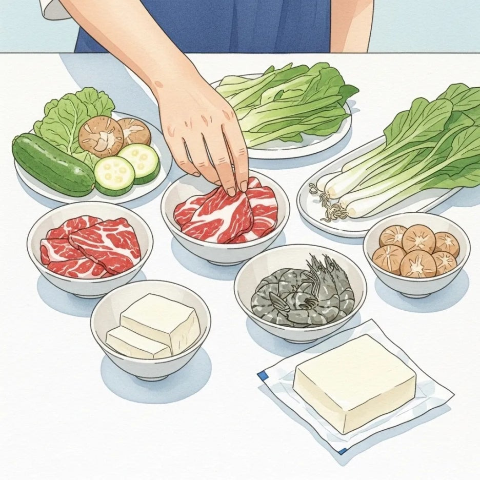 다양한 재료로 나만의 순두부찌개를 만드는 모습