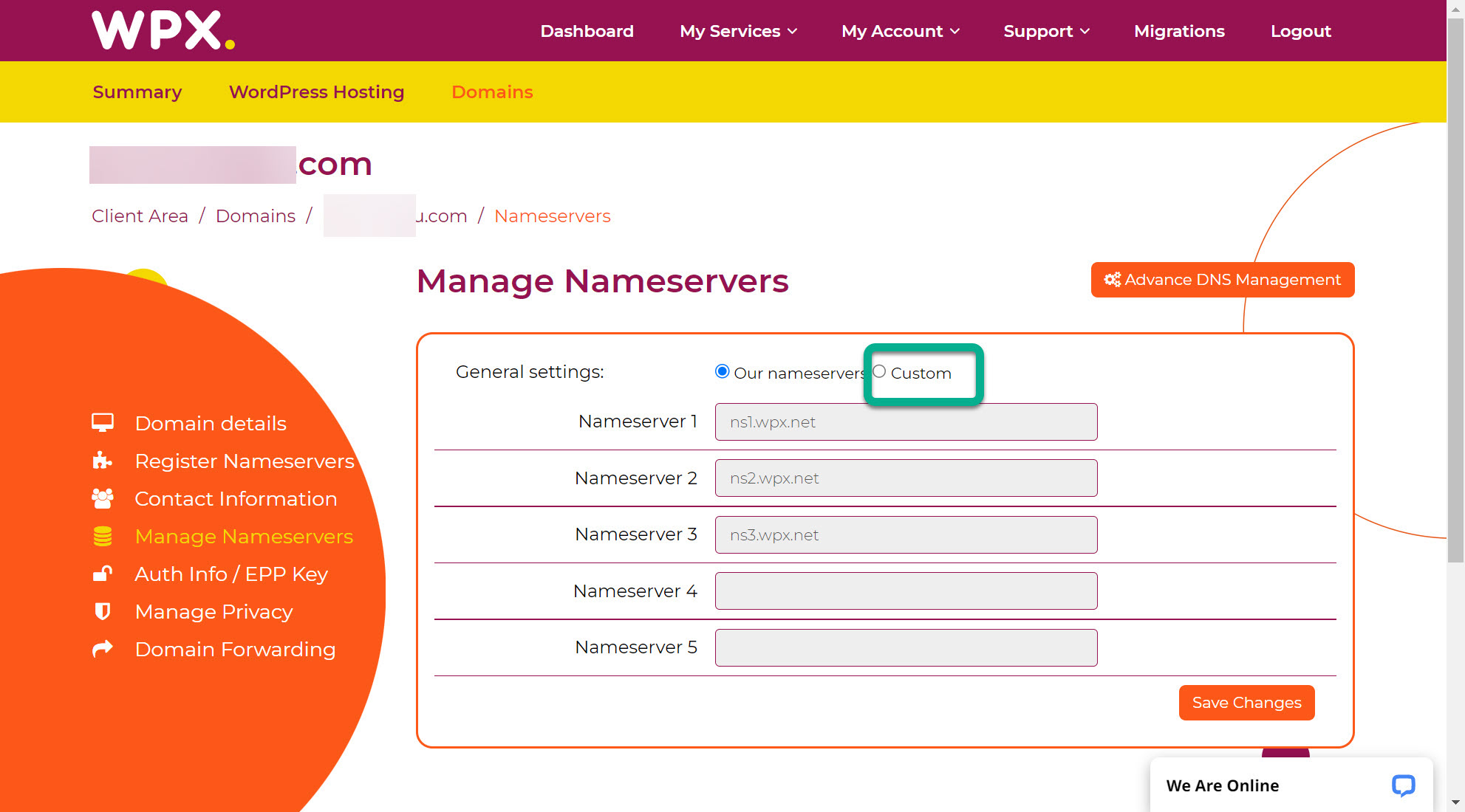 해외호스팅 WPX 도메인 네임서버 설정하기