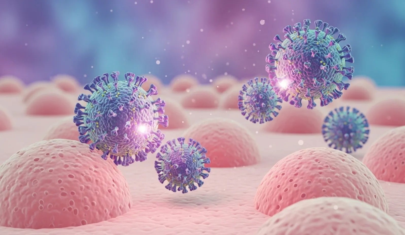 대상포진 바이러스를 일러스트로 크게 확대한 장면