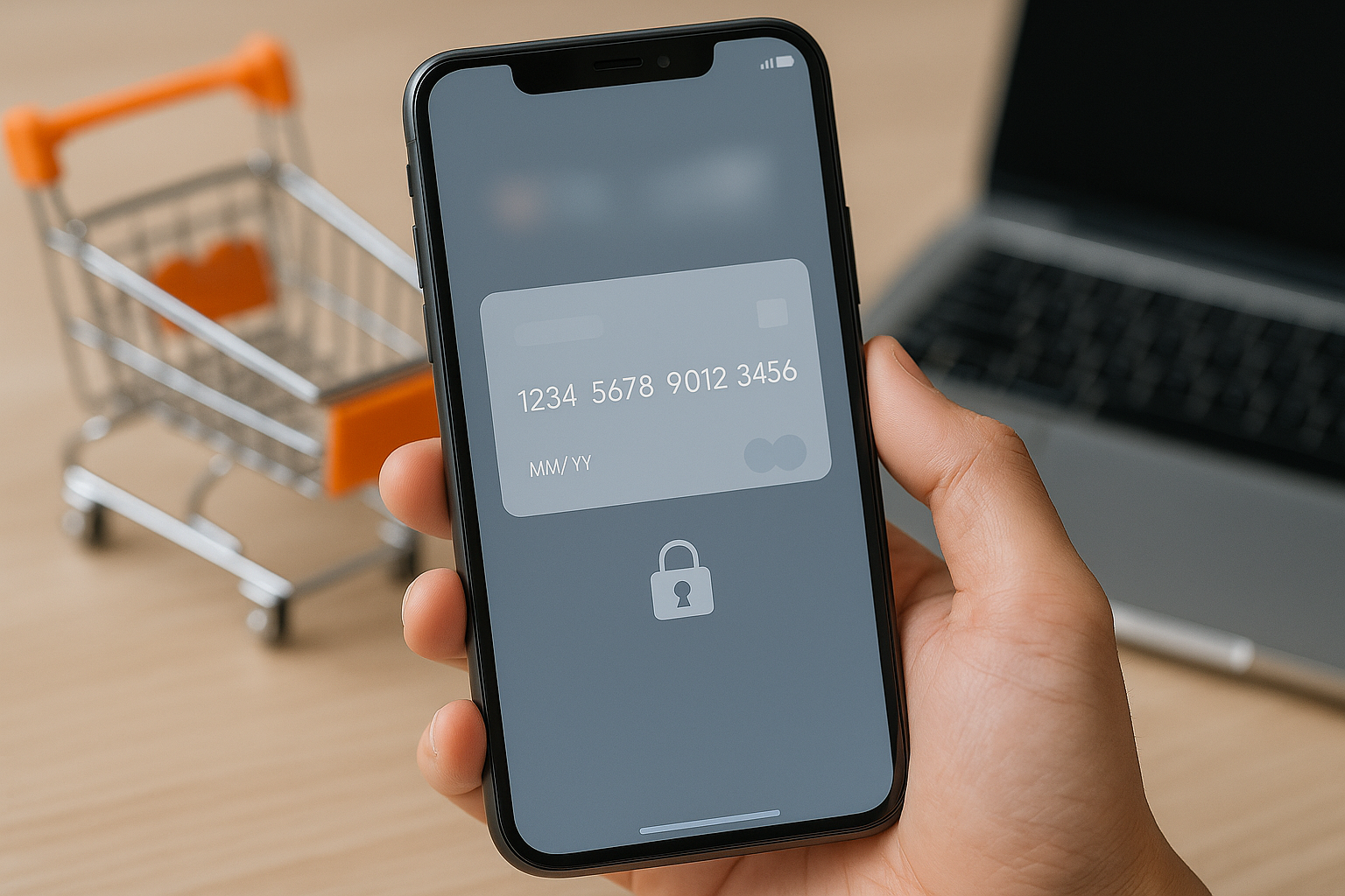 스마트폰 카드앱에서 가상카드번호와 결제 잠금 설정을 하는 장면(실물 카드번호는 보이지 않음)