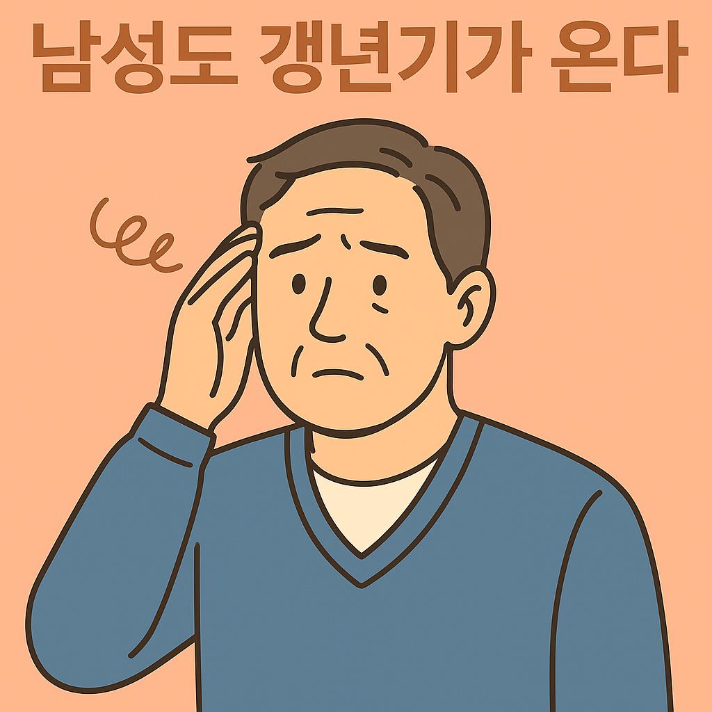 갱년기가 찾아온 중년남성의 모습 만화체 그림